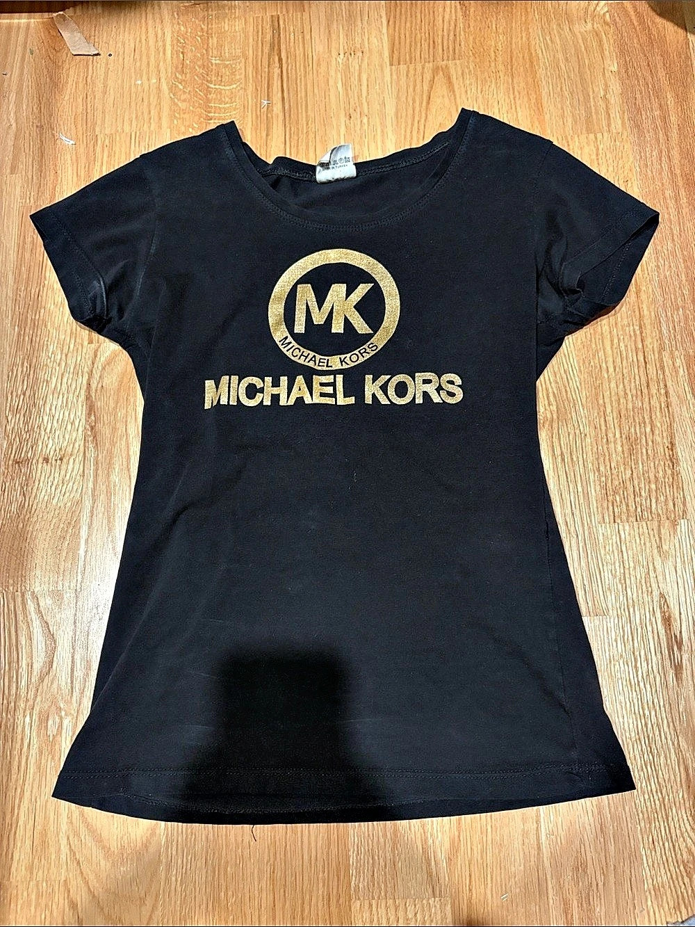 Michael Kors Black and Gold Metallic Logo baby tee Black & Gold Metallic Logo